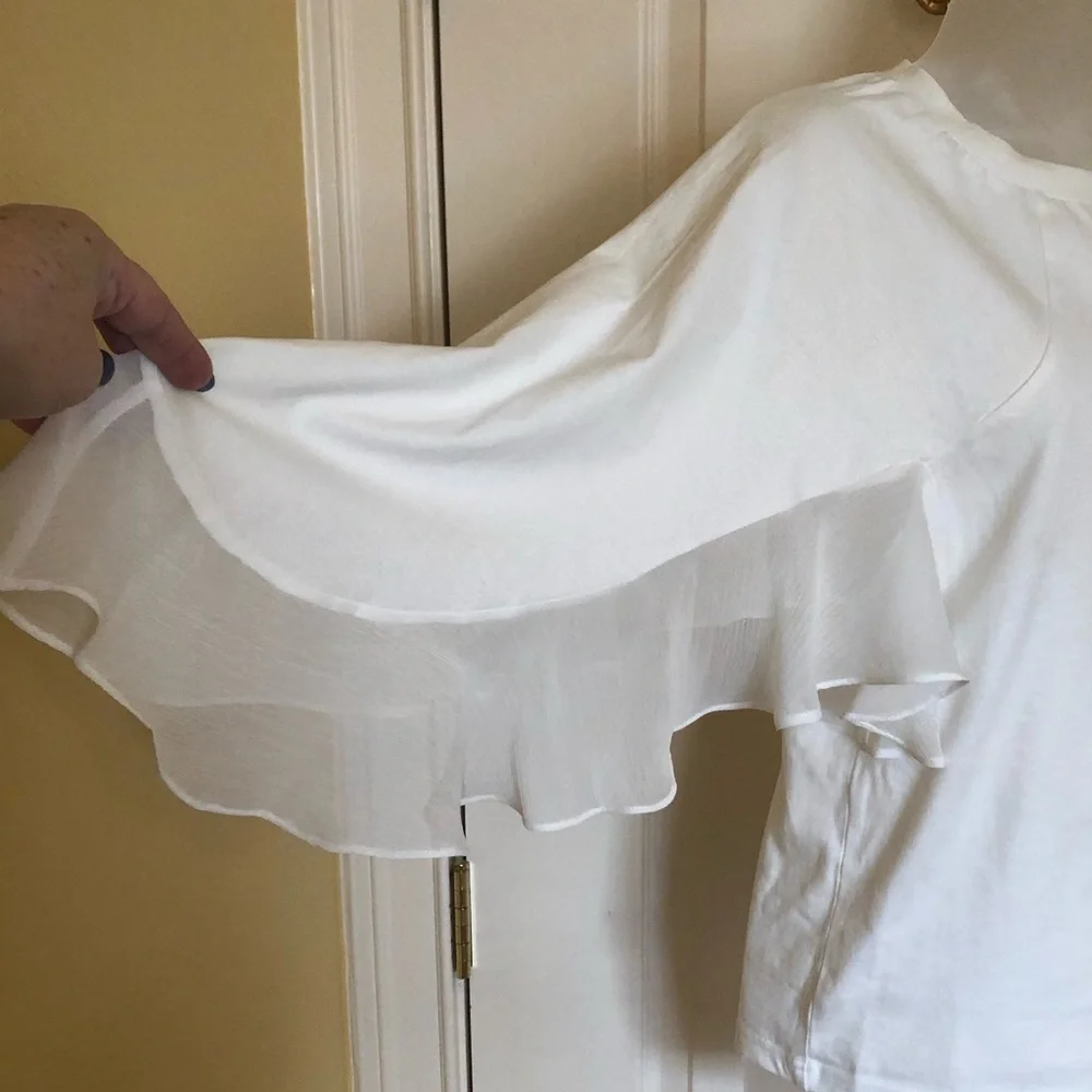 caara White Top Angel Flutter Sleeve Top Blouse 100% Cotton - Picture 11 of 13